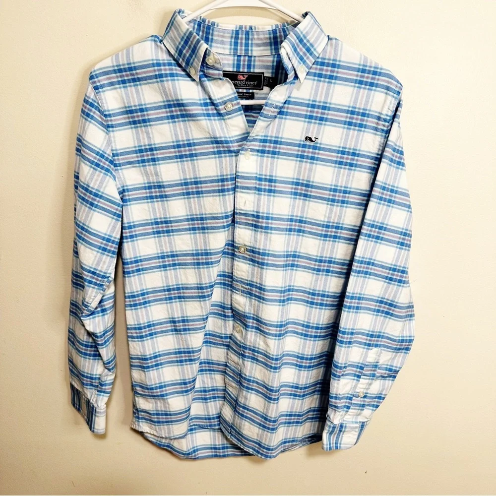 Vineyard Vines Button Down Plaid Long Sleeve Whale Shirt